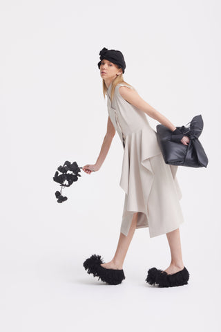 Architectural Draped Midi Dress – Beige