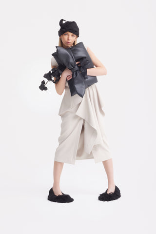 Architectural Draped Midi Dress – Beige