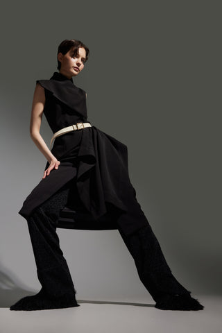 Architectural Draped Midi Dress – Black