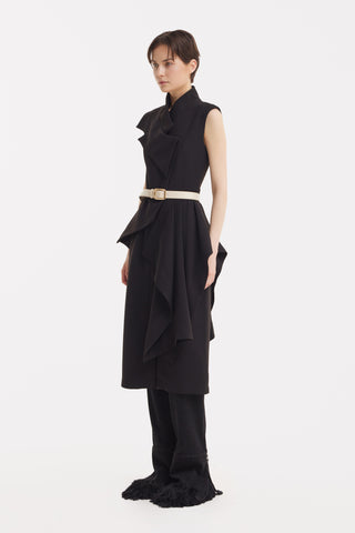 Architectural Draped Midi Dress – Black