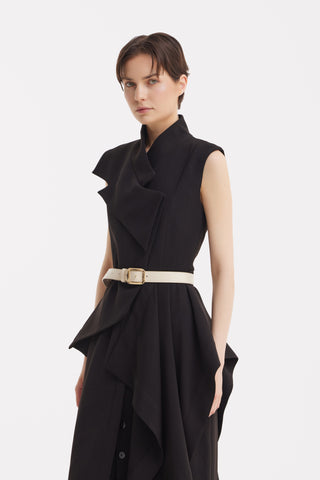 Architectural Draped Midi Dress – Black