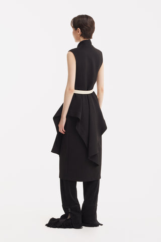 Architectural Draped Midi Dress – Black