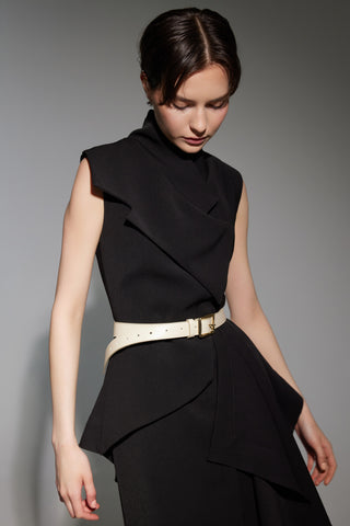 Architectural Draped Midi Dress – Black