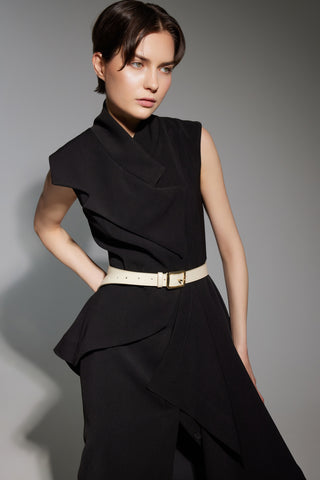 Architectural Draped Midi Dress – Black
