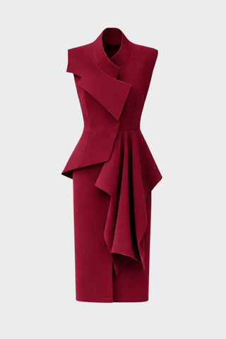 Architectural Draped Midi Dress – Burgundy