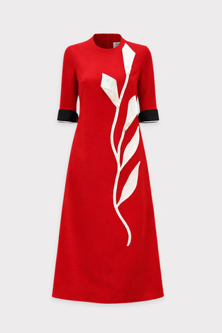 Art-Inspired Semi-Fitted Three-Quarter Sleeves Dress - Red