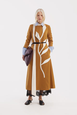 Art-Inspired Semi-Fitted Three-Quarter Sleeves Dress - Mustard