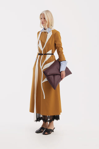 Art-Inspired Semi-Fitted Three-Quarter Sleeves Dress - Mustard