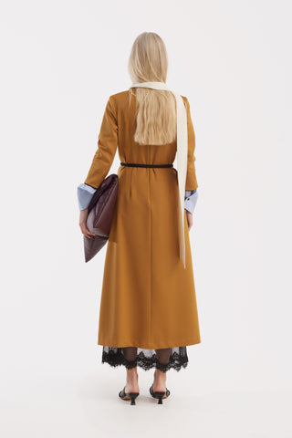 Art-Inspired Semi-Fitted Three-Quarter Sleeves Dress - Mustard