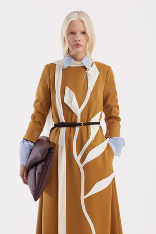 Art-Inspired Semi-Fitted Three-Quarter Sleeves Dress - Mustard