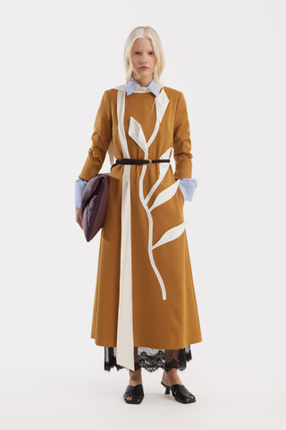 Art-Inspired Semi-Fitted Three-Quarter Sleeves Dress - Mustard