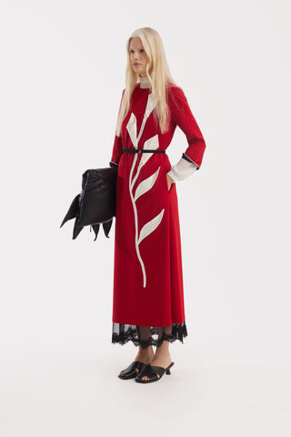 Art-Inspired Semi-Fitted Three-Quarter Sleeves Dress - Red