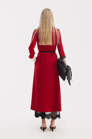 Art-Inspired Semi-Fitted Three-Quarter Sleeves Dress - Red