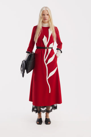 Art-Inspired Semi-Fitted Three-Quarter Sleeves Dress - Red