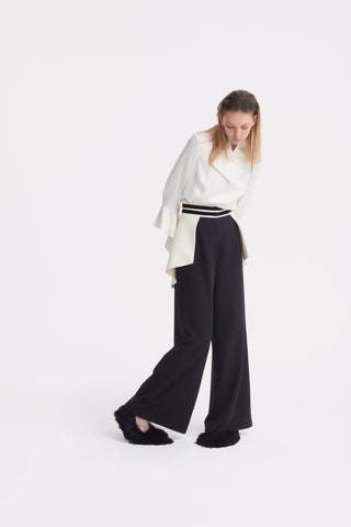 Statement Waist Wide-Leg Trousers – Black