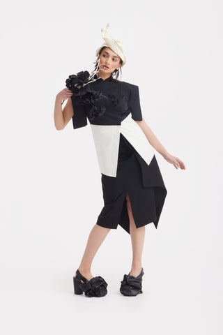 Asymmetric Colour Block Top - Black & White