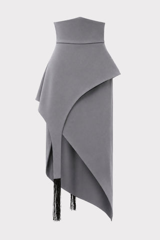 Asymmetric Draped Fringe Skirt - Grey