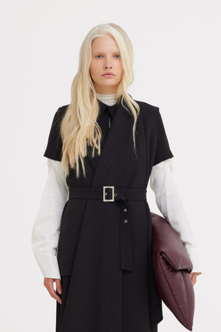 Asymmetrical Sleeveless Blazer - Black