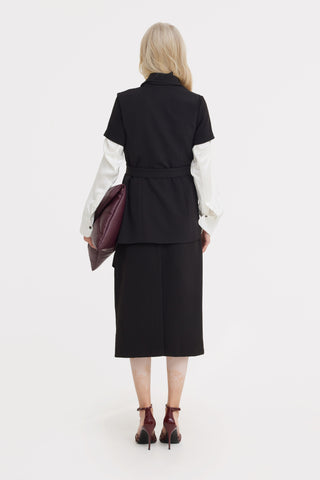 Asymmetrical Sleeveless Blazer - Black