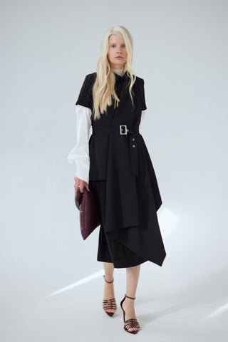 Asymmetrical Sleeveless Blazer - Black