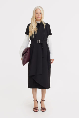 Asymmetrical Sleeveless Blazer - Black