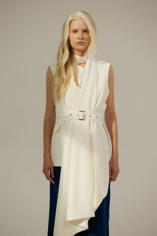 Asymmetrical Sleeveless Blazer – Ecru