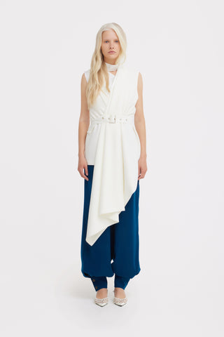 Asymmetrical Sleeveless Blazer – Ecru
