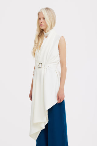 Asymmetrical Sleeveless Blazer – Ecru