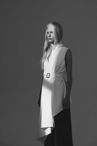 Asymmetrical Sleeveless Blazer – Ecru