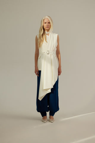 Asymmetrical Sleeveless Blazer – Ecru