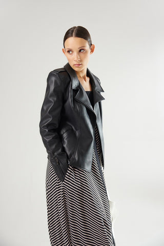 Faux Leather Jacket With Shoulder Pads Black