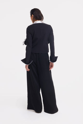 Black Tailored Cropped Blazer With White Collar