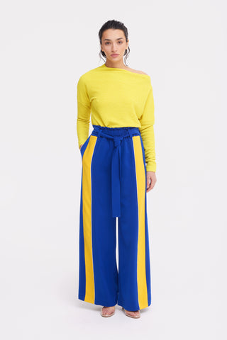 Belted High Waist Wide Leg Pants – Blue
