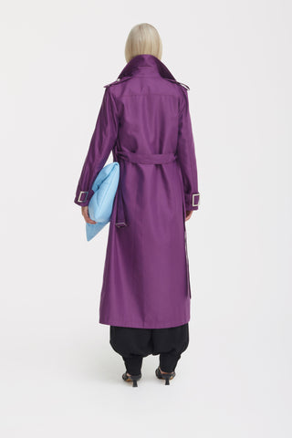 Belted Classic Longline Trench Coat - Purple