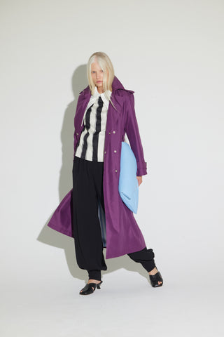 Belted Classic Longline Trench Coat - Purple