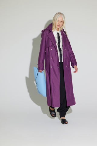 Belted Classic Longline Trench Coat - Purple