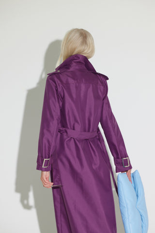 Belted Classic Longline Trench Coat - Purple