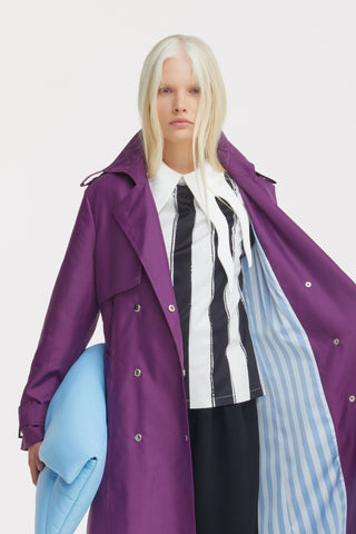 Belted Classic Longline Trench Coat - Purple
