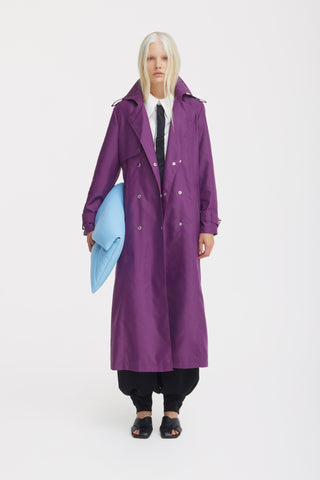 Belted Classic Longline Trench Coat - Purple