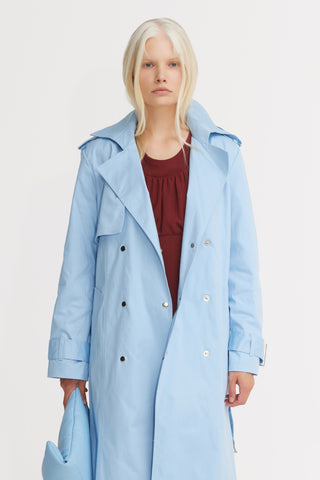 Belted Classic Longline Trench Coat – Light Blue