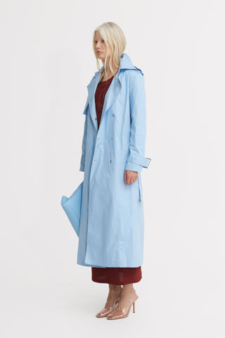 Belted Classic Longline Trench Coat – Light Blue