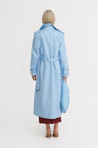 Belted Classic Longline Trench Coat – Light Blue