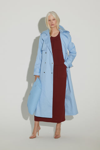 Belted Classic Longline Trench Coat – Light Blue