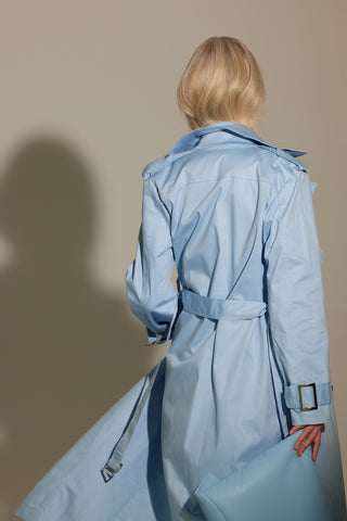 Belted Classic Longline Trench Coat – Light Blue