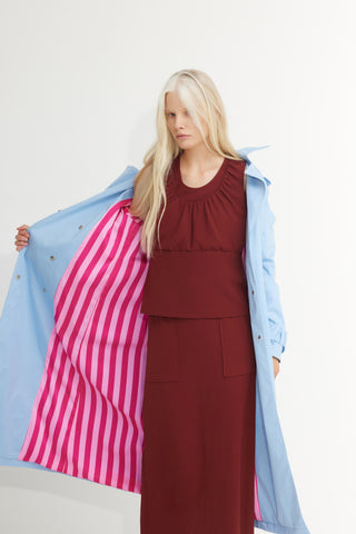 Belted Classic Longline Trench Coat – Light Blue