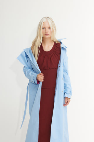 Belted Classic Longline Trench Coat – Light Blue
