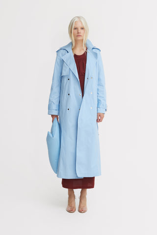 Belted Classic Longline Trench Coat – Light Blue