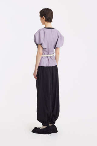 Belted High-Waist Balloon-Leg Pants - Black