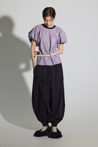 Belted High-Waist Balloon-Leg Pants - Black