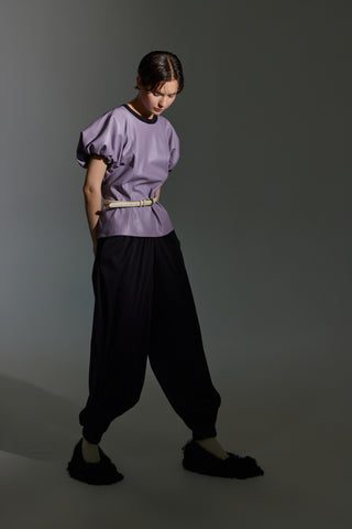 Belted High-Waist Balloon-Leg Pants - Black
